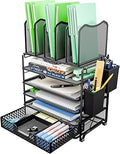 Simple Trending 5 Tier Mesh Desk File Organizer, Paper Letter Tray File Holder with Sliding Drawer Organizer for Office Home, Black