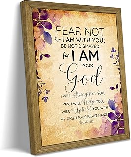 Bible Verse Wall Art, Christian Isaiah 41 10 Scripture Wall Decor Paintings, Inspirational Religious Canvas Poster Print Pictures for Bedroom Living Room 12x16 Inch Wood Framed