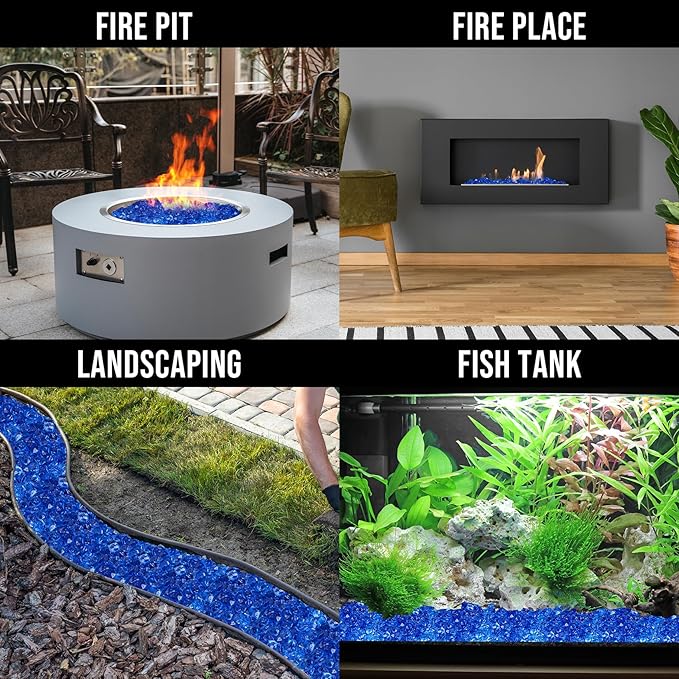Skyflame 10-Pound Polygon Fire Glass for Fire Pit Fireplace Landscaping, 1/2-Inch Pacific Blue