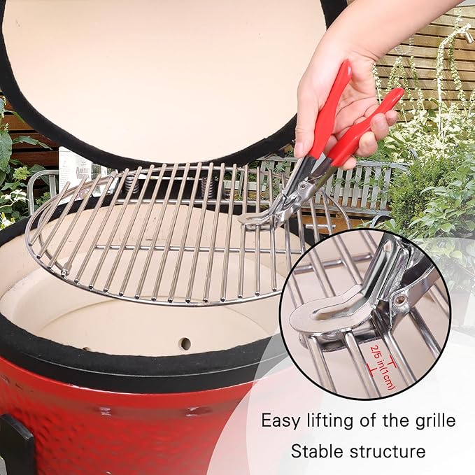 Vankey Grill Grate Lifter Gripper, Stainless Steel Grill Grid Lifter for Big Green Egg & Kamado Joe Primo Grills, handling Lifter Gripper for Most Charcoal & Gas Grills