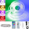 Pandery RGB COB LED Strip Light with Remote and app Control,Music Synchronized Color Change 24V RGB led Strip,16.4FT/5M,10mm Wide,Indoor RGB Lights for Bedroom,Game Room,Bar,Party