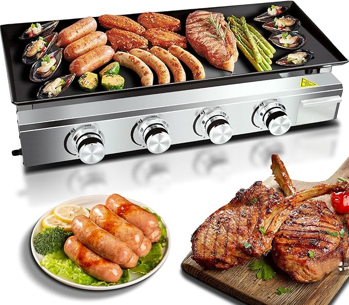 Burner Gas Griddle, 31.88 Inch Outdoor Propane Griddle, Portable Flat Top Grill, Flat Grills Outdoor Cooking, Plancha Para Cocinar, Outdoor BBQ, Camping Tailgating or Picnicking