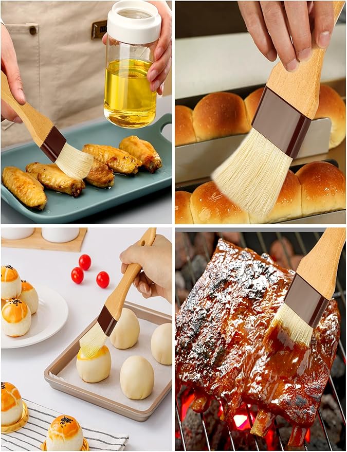 Pastry Basting Brush for Cooking and Baking 2",Natural Boar Bristle Food Grade,Heat-resistant,Non Shedding for Oil and Sauce, Butter,Egg Wash,Marinades,Flour,BBQ,Barbecue,Meat,Turkey Baster Brush