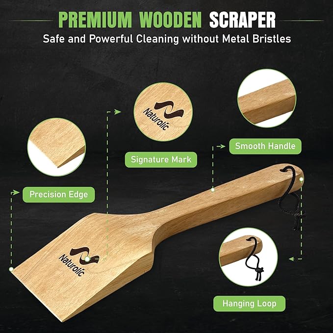 All-Natural Wooden Grill Scraper Tool 18" | Bristle-Free Grill Cleaner for Outdoor Grill | Eco-Friendly BBQ Cleaning Tool for Safe Grate Care