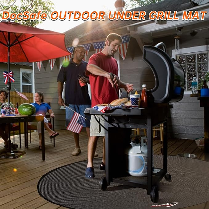 DocSafe 60 x 60 inches Round Under Grill Mat,Large 4 Layers Fire Pit Mat,Fireproof Mat Heat Insulated Protector for Deck,Patio,Grass,Smoker,BBQ,Reusable Oil-Proof and Waterproof Indoor Fireplace Pad