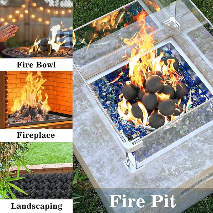 GRISUN Ceramic Fire Balls, 3 Inch Set of 15 Round Fire Stones for Indoor and Outdoor Fire Pits, Black Fireplace Rocks for Indoor Gas Fireplace, Fire Spheres, Ceramic Fire Pit Balls