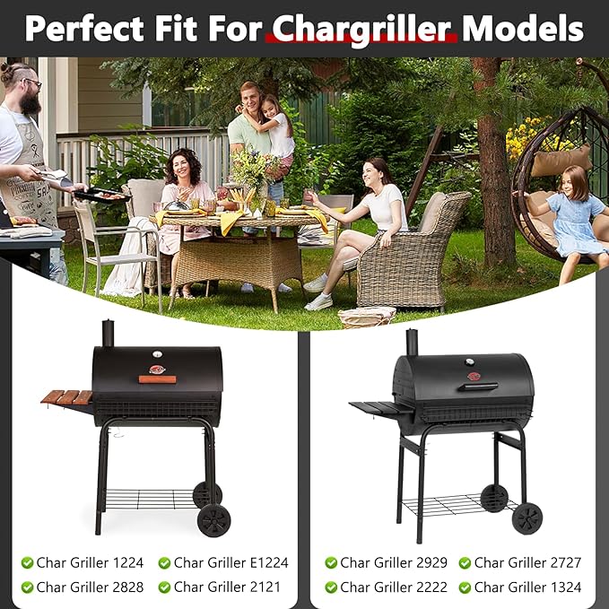 Criditpid 27 Inch Ash Pan Drip Pan Ashpan for Char Griller 2121, 2828, 2929, 1224, 2727, 2222, 1324 Charcoal Grill Parts, 27" Charcoal Tray Grill Pan Replacement Parts with 2pcs Fire Grate Hanger