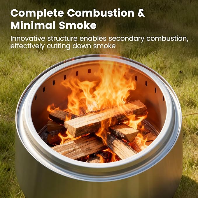 Amopatio 21'' Fire Pit Outdoor Smokeless Firepit Wood Burning Outdoor Firepits with Removable Ash Pan, Portable Stainless Steel Fire Pits with Carry Bag for Patio Backyard Camping BBQ
