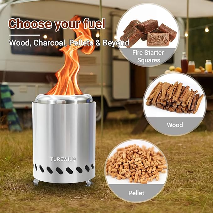 5.5 Inch Tabletop Stainless Steel Fire Pit Stove Multi-Color Low Smoke Top Firewood Stove for Outside Portable Mini Outdoor Fire Pit Including Pellet and Heat-Insulating Gloves (Silver)