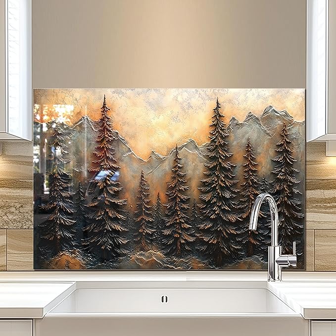 fzxwyishu Tree of Life,Tempered Glass Backsplash For Kitchen Behind Stove,Easy to Clean Kitchen Sink Cover Splash Guard, Home Kitchen Décor (brown, 30"x20"(76.2x50.8cm))