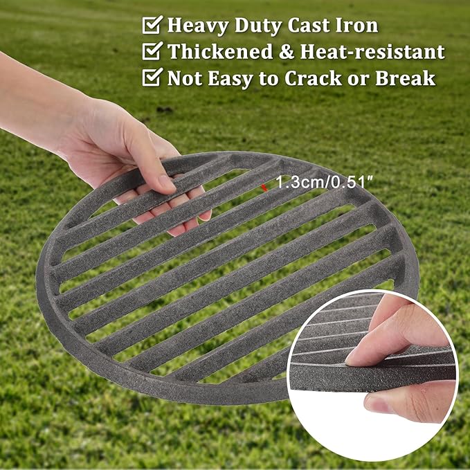 Cast Iron Bottom Fire Grate - 11 Inch Round BBQ Grill Grate Replacement, High Heat Charcoal Plate Bottom Grate Grill Parts, Fireplace Grate for Fire Pit Project BBQ Accessories Parts