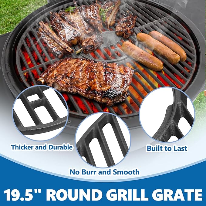 SafBbcue 19.5" Round Grill Grate for Akorn Kamado Ceramic Grills, Charcoal Grate for Pit Boss K24 Louisiana Grills K24, Grates for Char-Griller 16620 Grill Replacement Parts Kamado Acorn Accessories