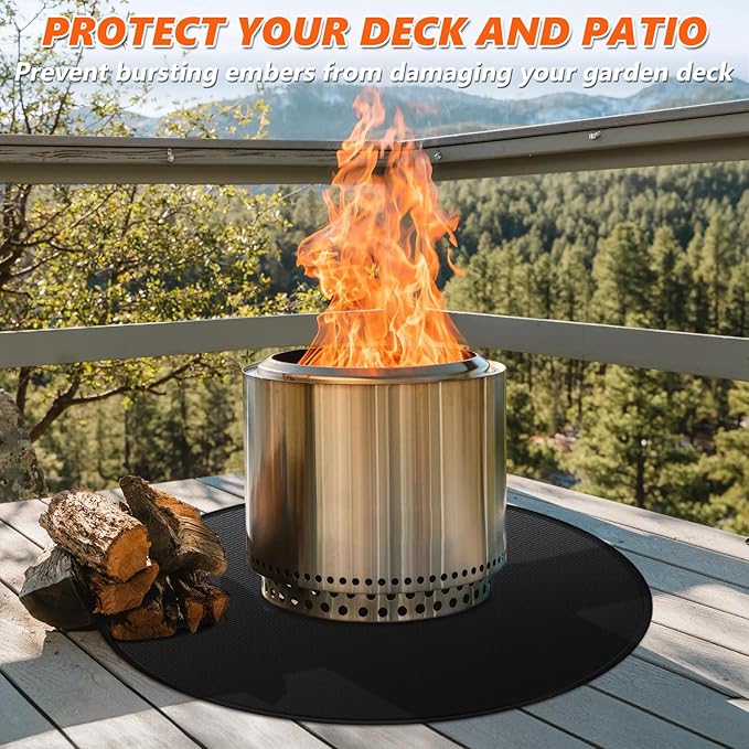 36" Fire Pit Mat for Solo Stove Bonfire, Double-Sided Fireproof Under Grill Mat Deck Patio Protector Pad, Round BBQ Mat for Solo Stove Accessories, Easy to Clean, Reusable (0.9mm)