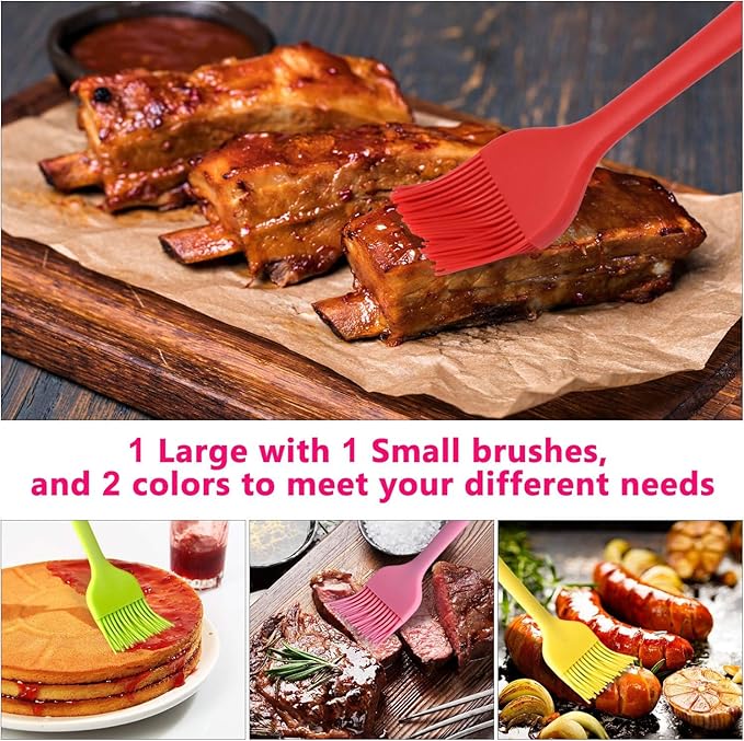 Hhyn Silicone Basting Pastry Brush Set 2 Pack Heat Resistant Spread Oil Butter Sauce for BBQ Grill Barbeque Kitchen Baking Cooking Pastries, 1 Large & 1 Small