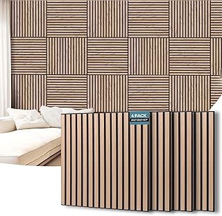 AKUMAX 4 Pack Wood Panels- 4x24x24Inches 3D Wall Panels Wood Wall,Decorative Peel Soundproof Wall Panels (Walnut)