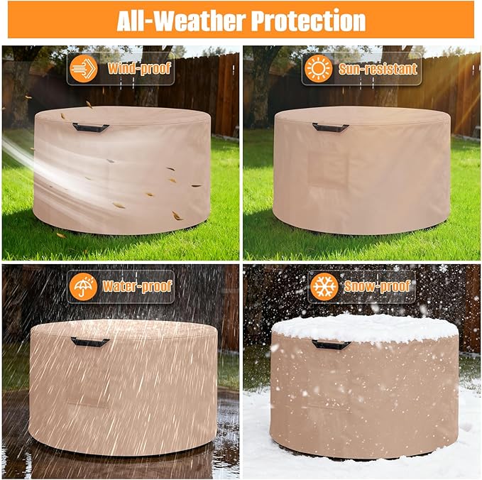 Kovshuiwe Round Fire Pit Cover-600D Fabric Waterproof and Resistant Material，Fits Outdoor For 18-22 Inch Fire Pit /Table Cover, Patio Fire Bowl Cover-22"DIA x 16"H, Khaki