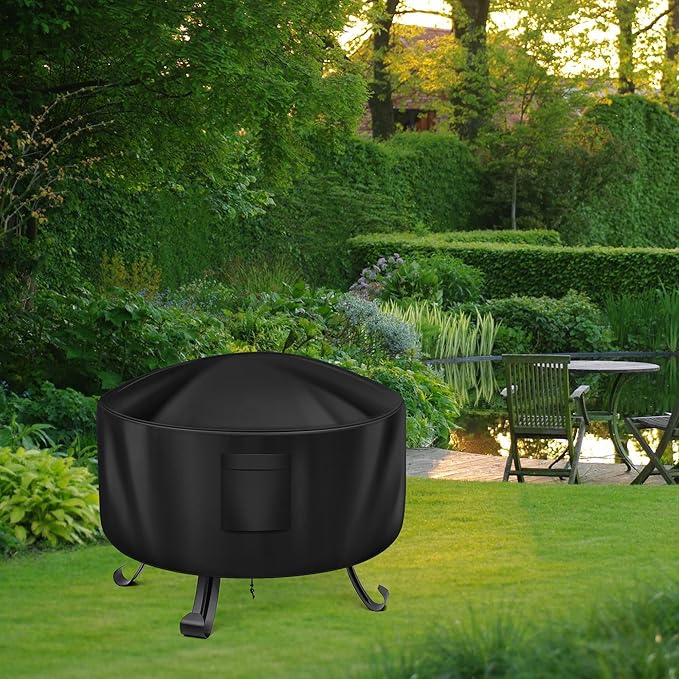 WLEAFJ Fire Pit Cover Round for Fire Pit 38 Inch, Heavy Duty Oxford Fabric Firepit Cover Round, Full Coverage Patio Outdoor Fireplace Cover, Waterproof Fire Bowl Cover