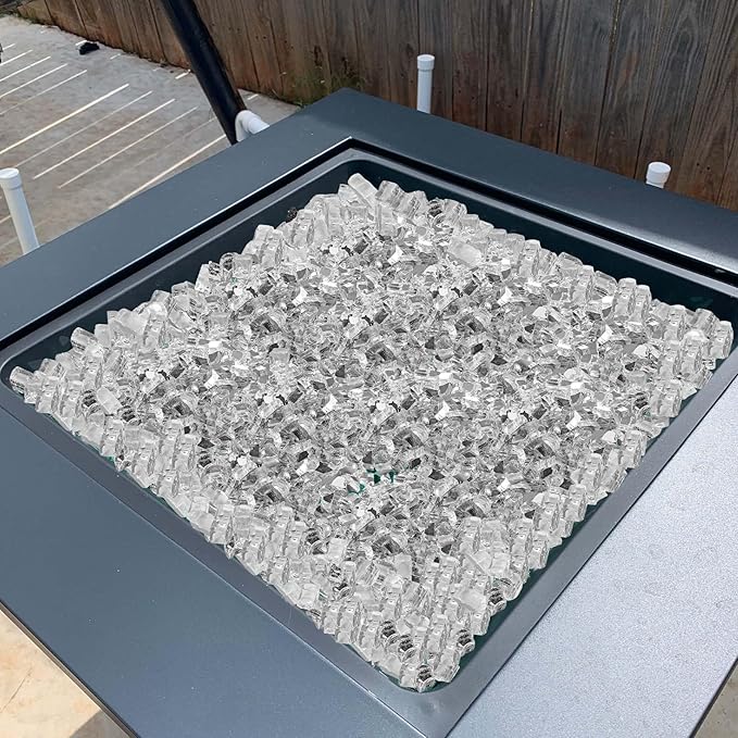 VEVOR Fire Glass, 10 lbs, Clear, 1/2 Inch High-Temperature Resistant Reflective Glass Rocks, Smokeless Fire Pit Stones for Outdoor Table & Landscaping