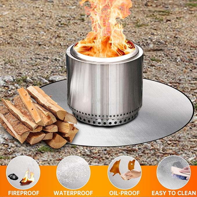 DocSafe 36" Round Fire Pit Mat for Solo Stove Bonfire,4-Layer Double-Sided Fireproof Heat Insulated Under Grill Mat Protector for Deck,Patio,BBQ,Oil-Proof and Reusable and Waterproof,Black＆Silver