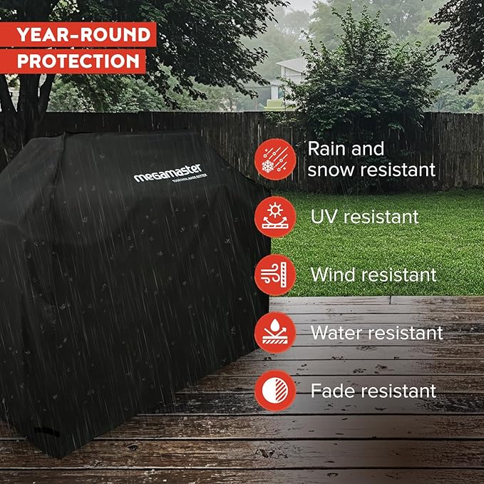 Megamaster 65" Gas Grill Cover, Water-Resistant Heavy Duty Cloth, Adjustable Straps, Vented Panels, Designed for 720-0982, 720-0983, and Standard 5 & 6-Burner Grill, 65" W x 23" D x 44" H - 700-0011P