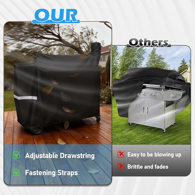 Utheer Grill Cover for Traeger 34 Series, 600D Waterproof Pellet Smoker Cover with Drawstring, Fits Pro 34 & Pro 780, BAC380 Cover All Weather Protection