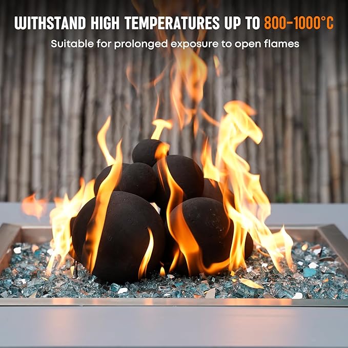 Stanbroil 12 Pack Ceramic Balls, Mixed of 4 Size Fireplace Balls, Modern Accessory for Indoor or Outdoor Fire Pits Fire Bowl and Fireplace, Black