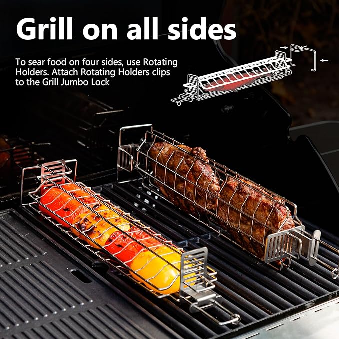 Set of 6 Grate Basket Adjustable Meshes for Grilling for Charcoal, Gas Grill, Tandoor BBQ, Smoker for Home, Outdoor, Restaurant (Stainless Steel, GRILL JUMBO PRO MAX - 6 Baskets)