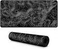 AQQA Topographic Gaming Mouse Pad (31.5 x 11.8 in) | Large Extended Desk Mat | Minimalist Black & White Contour Line Design | Non-Slip Rubber Base, Waterproof, Stitched Edges | for Gaming, Office