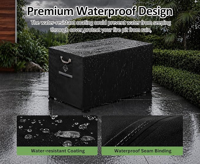 Fire Pit Cover Rectangle Super Waterproof 44" L x 34" W x 25" H, UPF 50+ Outdoor Fire Pit Table Cover 600D Strong Tear Resistant and Fading Resistant for Rectangular Fire Pit - Black