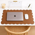 Orelle Scalloped Desk Mat | Vegan Leather Desk Mat for Keyboard and Mouse, Laptop, Makeup Vanity | Computer Desk Pad Mat | Office Desk Cover Mat | Desk Blotter Mat | 30 x 15” | Brown