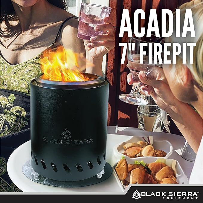 Black Sierra Tabletop Smokeless 7" Black Mini Firepit Burns Wood Pellets, Stainless Steel for Camping, Outdoor & Patio, Wood Burning Portable Bonfire Perfect for Smore's