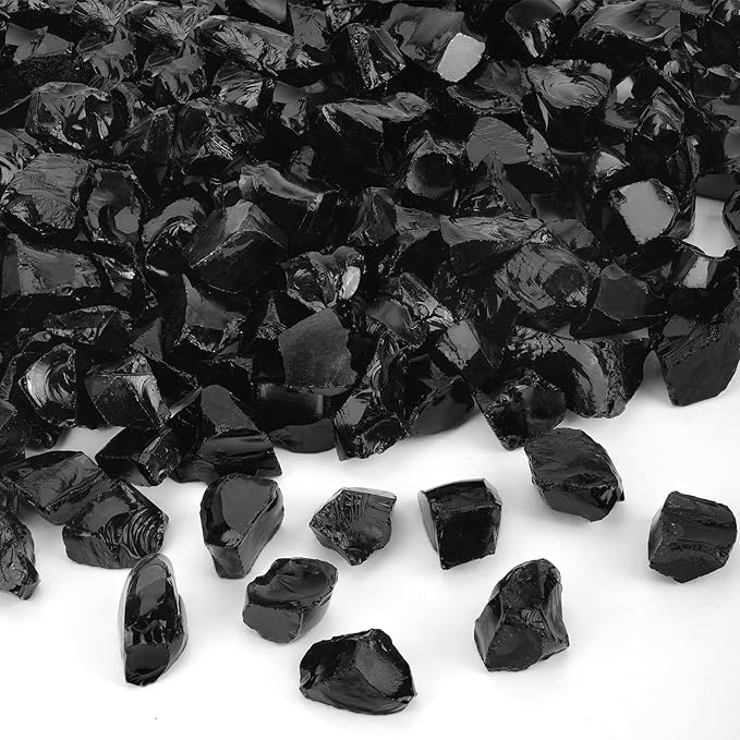Mr. Fireglass Crushed Fire Glass for Natural or Propane Fire Pit,10 Pounds Decorative Recycled Glass Rocks for Fireplace and Landscaping, High Luster Black