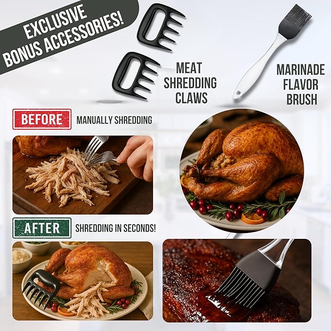 Professional Meat Injector Marinade Syringe Kit for Smoking & Grilling Turkey & Brisket, Large 2 Oz Stainless Steel Visible Capacity, Never Leaks or Clogs - BBQ Gifts for Men - Built to Last Years