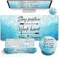 LIMKRIAN Desk Mat Pad, XXL Large Gaming Mouse Pad with Wrist Rest Wrist Support, Ergonomic Mouse Pad, Keyboard Wrist Rest, Coaster, Home Office Desk Accessories Decor Supplies, Stay Positive
