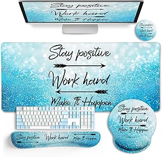 LIMKRIAN Desk Mat Pad, XXL Large Gaming Mouse Pad with Wrist Rest Wrist Support, Ergonomic Mouse Pad, Keyboard Wrist Rest, Coaster, Home Office Desk Accessories Decor Supplies, Stay Positive