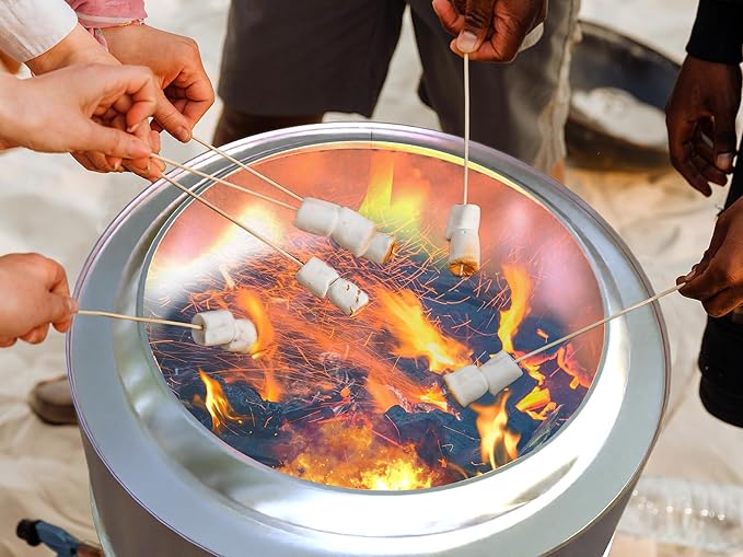 Smokeless Firepit Bonfire 20", Outside Wood Burning Metal Stove Stainless Steel Fire Pit with Carry Bag, Portable Camping Propane Patio Backyard, Easy Setup & Cleaning (Silver)