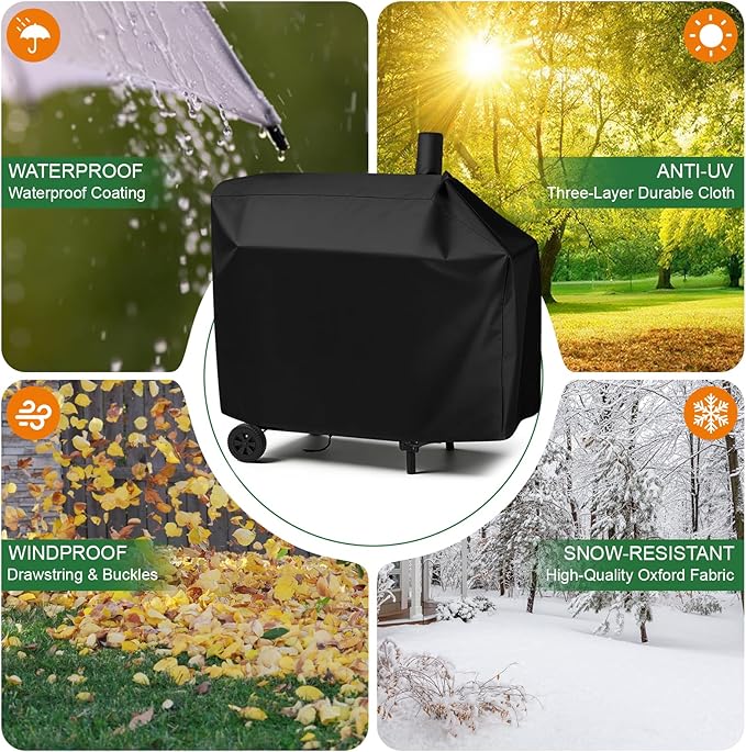 Charcoal Grill Cover for CC1830V 30 Charcoal Grill, Smoker Grill Cover for Outdoor Grill Waterproof BBQ Grill Cover - 44" L×29" W×45" H, Black