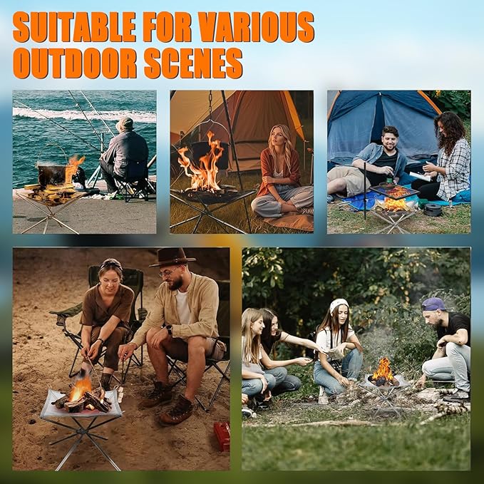 22 inch Portable Outdoor Fire Pit for Camping Upgrade Foldable Stainless Steel Mesh Fire Pits for Outside Wood Burning Collapsible Fireplace for Patio,Camping,Bonfire,Backyard,Garden,BBQ