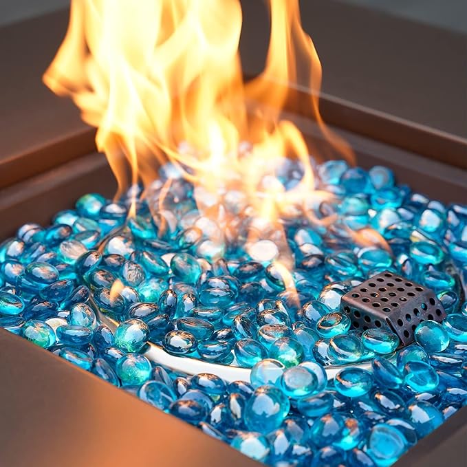 Mr. Fireglass Caribbean Blue Fire Glass Beads, 1/2 Inch Reflective Round Fire Glass Drops Rocks for Outdoor Fire Pit, Fireplace and Fire Pit Table, 20 Pounds (Pack of 2)