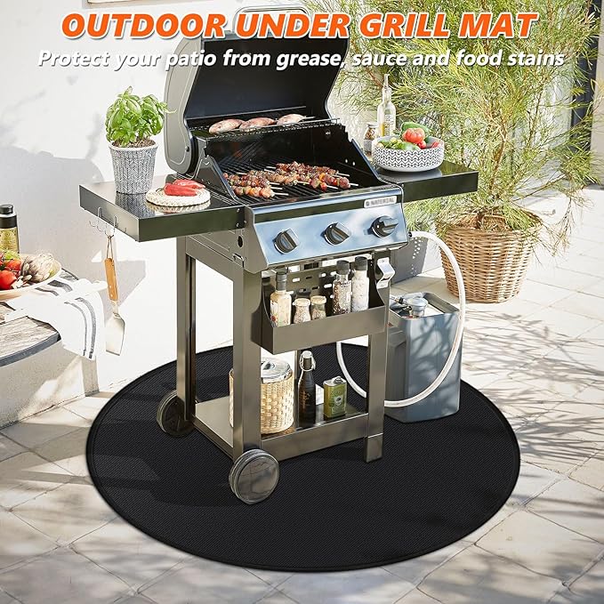 36'' Fire Pit Mat for Solo Stove Bonfire, Double-Sided Fireproof Under Grill Mat Deck Patio Protector Pad, Round BBQ Mat for Solo Stove Accessories, Easy to Clean, Reusable