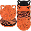 Whaline Halloween Cat Ear Shape Cotton Coasters Black Orange Cat Ear Handmade Braided Drink Coasters Absorbent Cup Mats for Trick or Treat Party Home Table Decor, Set of 4