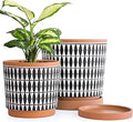 D'vine Dev Set of 2 Terracotta Pots, 6.5 Inch and 8.2 Inch, Planter Pots for Plants with Drainage Holes and Saucers, Pottery Red/Black, 34-958-B-2
