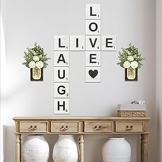 TenXVI Designs Live, Laugh, Love - Large Rustic Crossword Tiles for Wall Decor, Big Decorative Square Wooden Letters for Wall Art, Farmhouse Kitchens, Living Rooms, Bedrooms - 5" x 5"