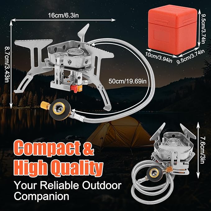 Windproof Camping Stove, Folding Stainless Steel Backpacking Cooking Picnic Stove with Aluminum Alloy, Compact and Portable for Outdoor Activities, Easy Setup with (5800W)