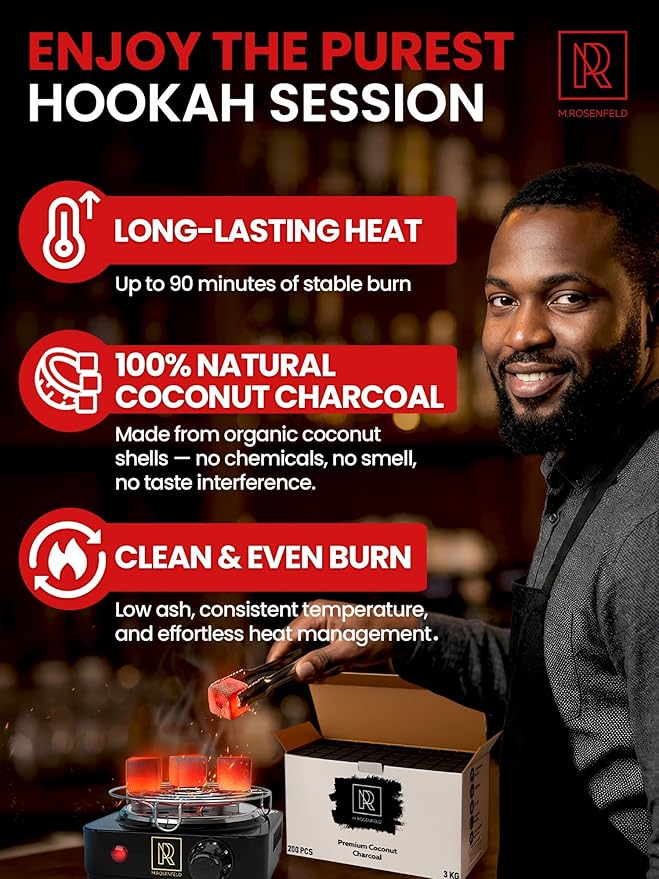 Hookah Coals Coconut Hookah Charcoal – 200 Count & 3 KG (6.6 lbs) – Value Pack Premium Quality 25mm (1x1x1 in) – 100% Natural Coconut Coals for Hookah Cubes – NOT Quick Light Charcoal Coco