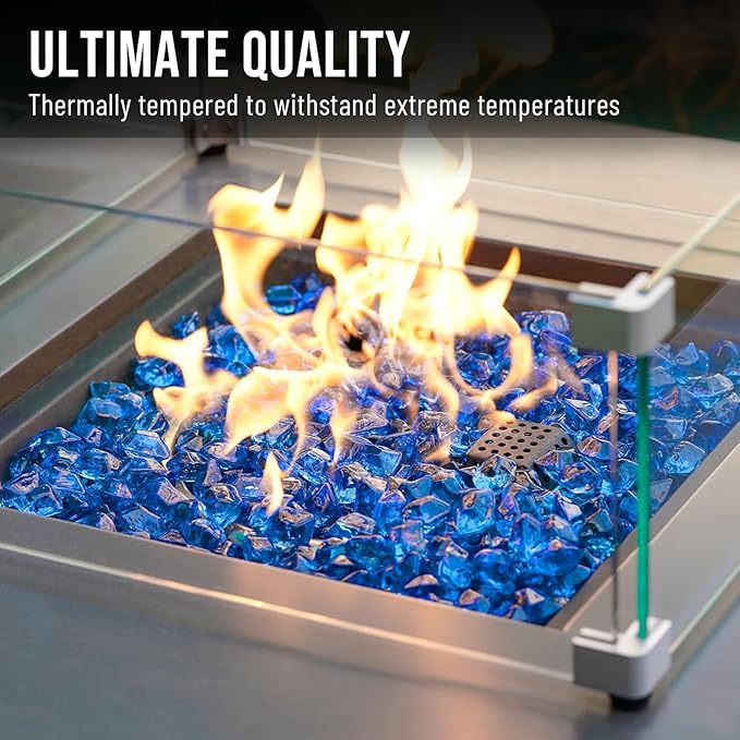 Skyflame 10-Pound Polygon Fire Glass for Fire Pit Fireplace Landscaping, 1/2-Inch Pacific Blue