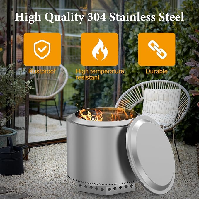 Fire Pit Lid with Cover for Solo Stove Bonfire 2.0 Fire Pits, Stainless Steel Fire Pit Lid with Fire Pit Cover for Solo Stove Bonfire 19.7" FirePit, Portable Outdoor Fireplace and Camping Accessories