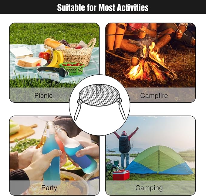 REDCAMP Folding Campfire Grill Grate Top for Solo Stove Bonfire, Portable Iron Campfire Tripod with Steel Grill for Bonfire Fire Pit, Dutch Oven, Open Fire Tripod Grill with Legs, Diameter: 18"