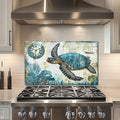 fzxwyishu Beach turtle Tempered Glass Kitchen Backsplash, Stove Back Top Cover, Splashback Tile, Kitchen Sink Cover Splash Guard, Home Kitchen Decor (30"x18"(76.2x45.72cm))