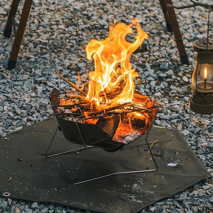 Thous Winds Lightweight Fire Pit, 12-inch Portable Camping Firepit, 453g Outdoor Stainless Steel Camp Grill, Wood Burning Charcoal for BBQ Bushcraft Backpacking, Easy Carry & Storage